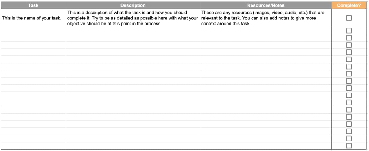 process documentation template